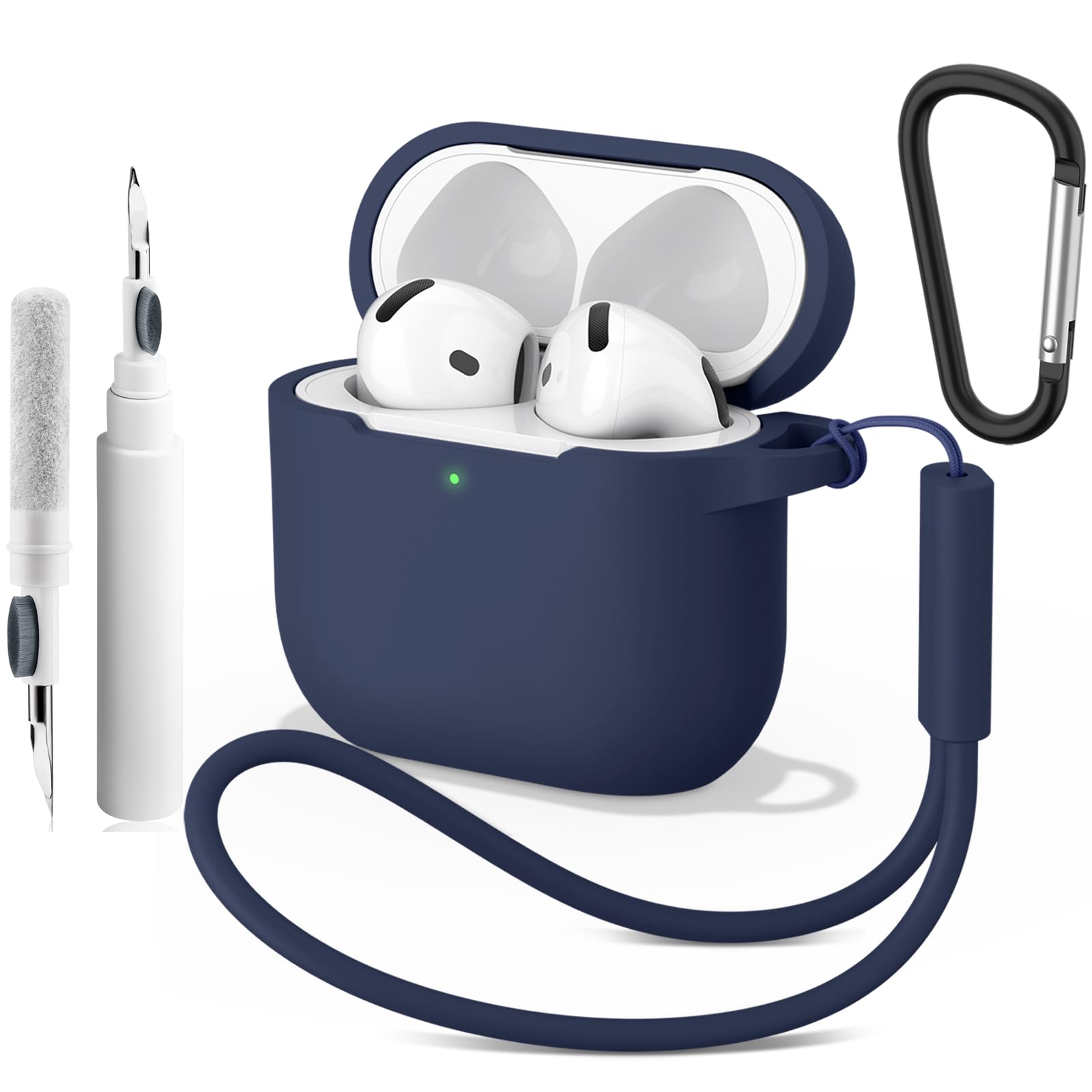 Vancle for AirPods 4 Case Cover 2024 with Cleaning Kit & Lanyard & Keychain, Soft Silicone Protective Case for Apple AirPods 4th Generation, Full Protection, Support Wireless Charging (Black)