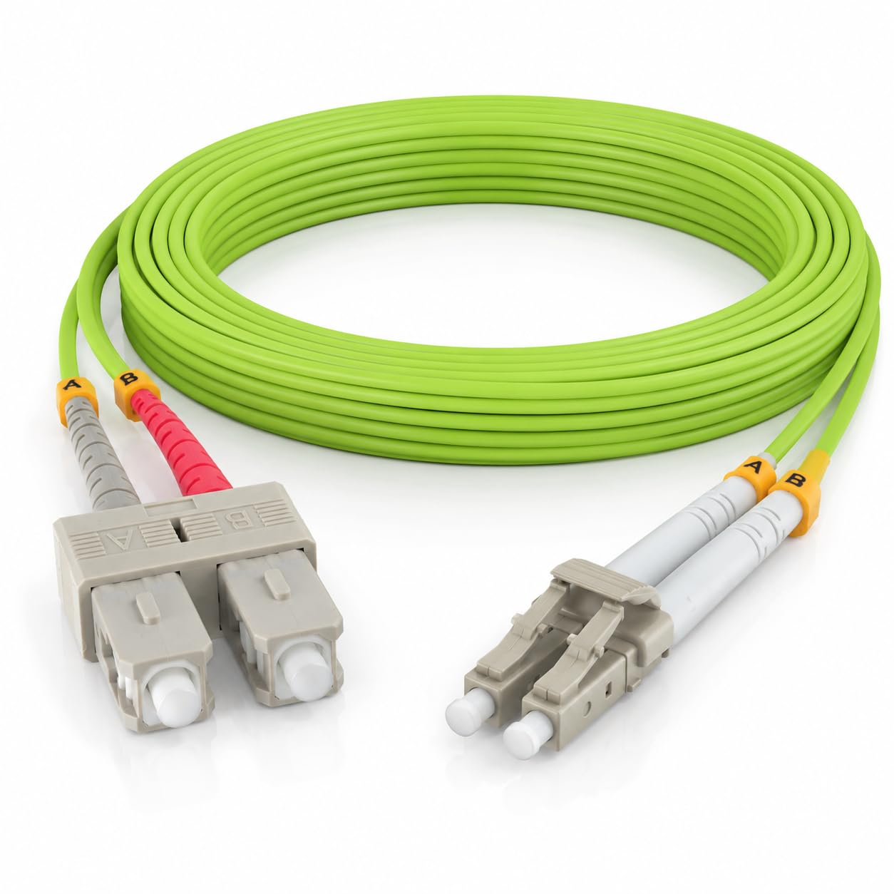 1 câble de brassage duplex OM5 LWL DX de 30 m, LC/UPC - SC/UPC MM multimode, 50/125 µm, LSZH, vert citron.
