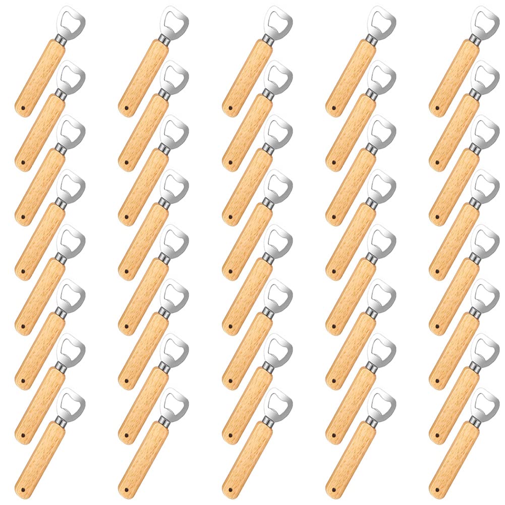 Apribottiglie, 40 pezzi, manico in legno naturale, apribottiglie con foro portatile, in acciaio inox, grande regalo per uomini, Natale, Capodanno, festa