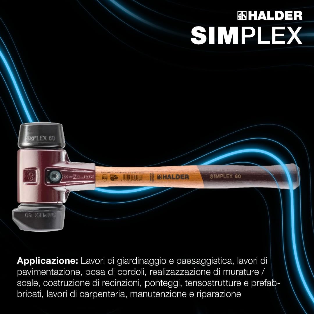 Simplex 3022.280 - Martello con impugnatura in ghisa malleabile e manico in legno di alta qualità, diametro 80 mm