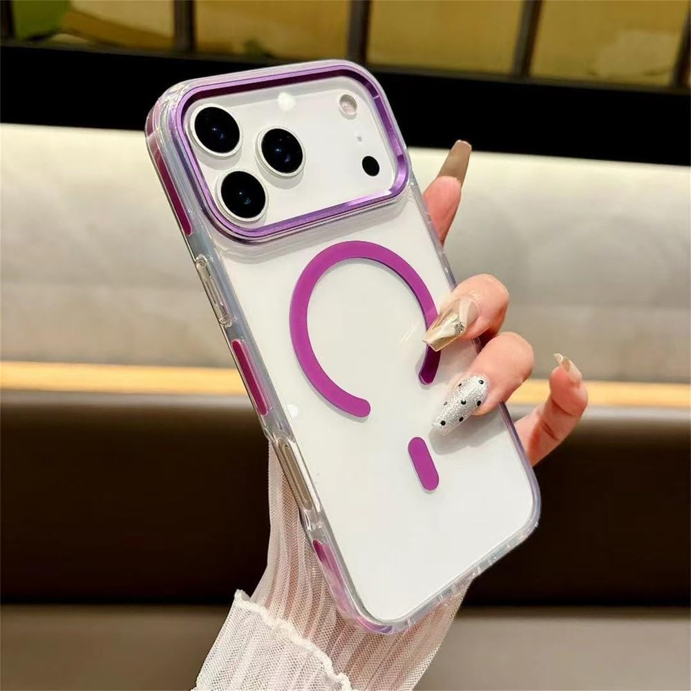 Funda magnética Transparente Antideslizante para iPhone 17, 16, 15, 14, 13, 12 Pro MAX, 17 Air, 16, 15, 14 Plus, con Carga inalámbrica y antigolpes, Color Morado, para iPhone 15 Plus
