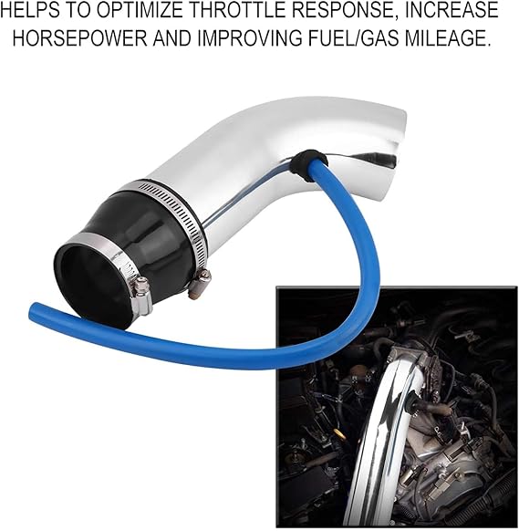 Cold Air Intake Pipe Kit, 76mm/3in Universal Automotive Air Filter Induction Flow Hose Pipe Kit with Mounting Clamps Car ColdAir Intake Turbo Filter for Car, Auto, Truck (Silver)