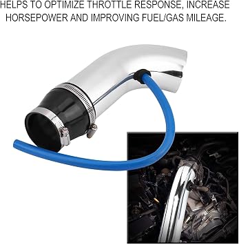 Cold Air Intake Pipe Kit, 76mm/3in Universal Automotive Air Filter Induction Flow Hose Pipe Kit with Mounting Clamps Car ColdAir Intake Turbo Filter for Car, Auto, Truck (Silver)