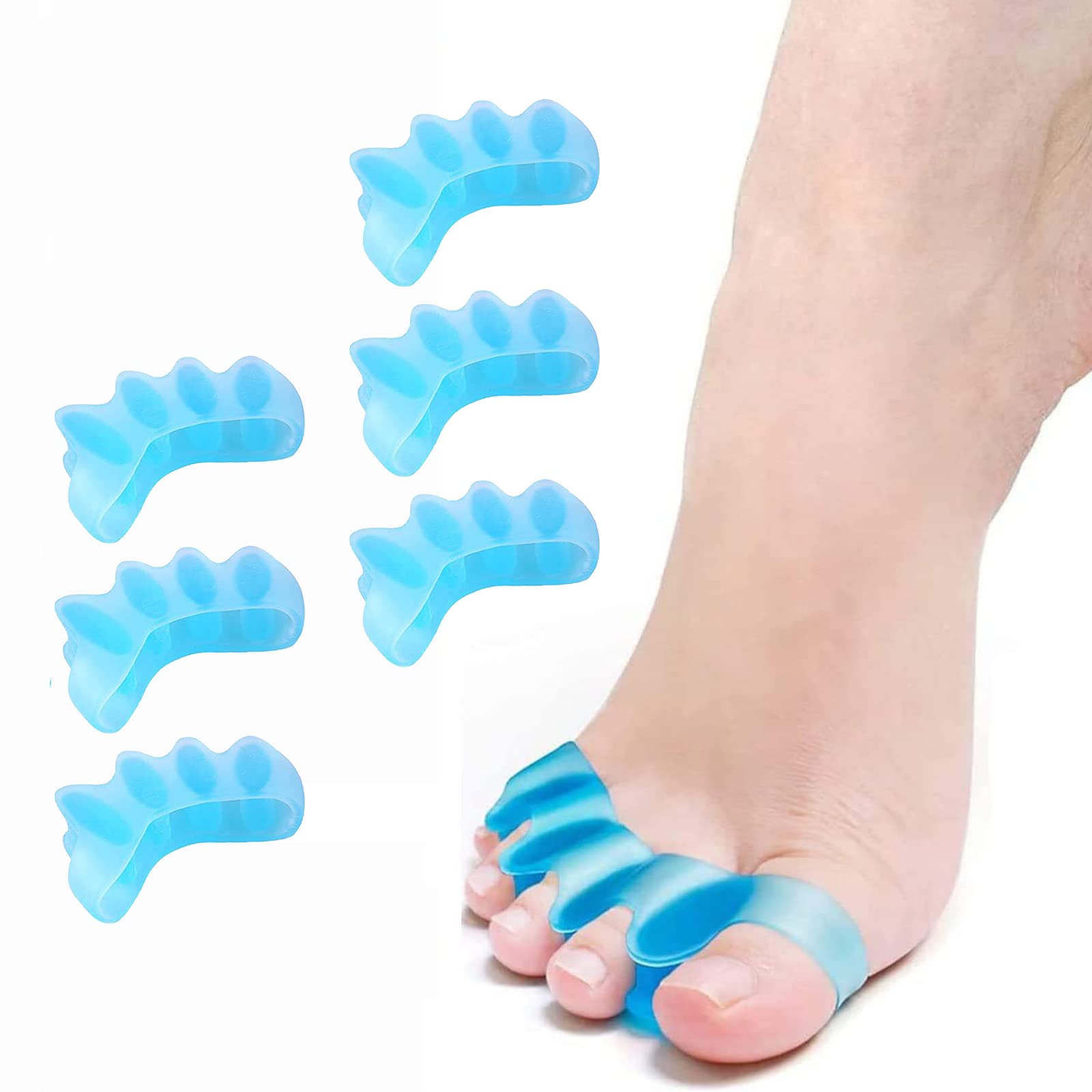 6 Separador Dedos Pie,Separadores de Dedos de Los Pies,Separador Dedos pie Silicona Ortopedicos,Corrector Alisador de Dedos para Corrección (Unisex, Azul)