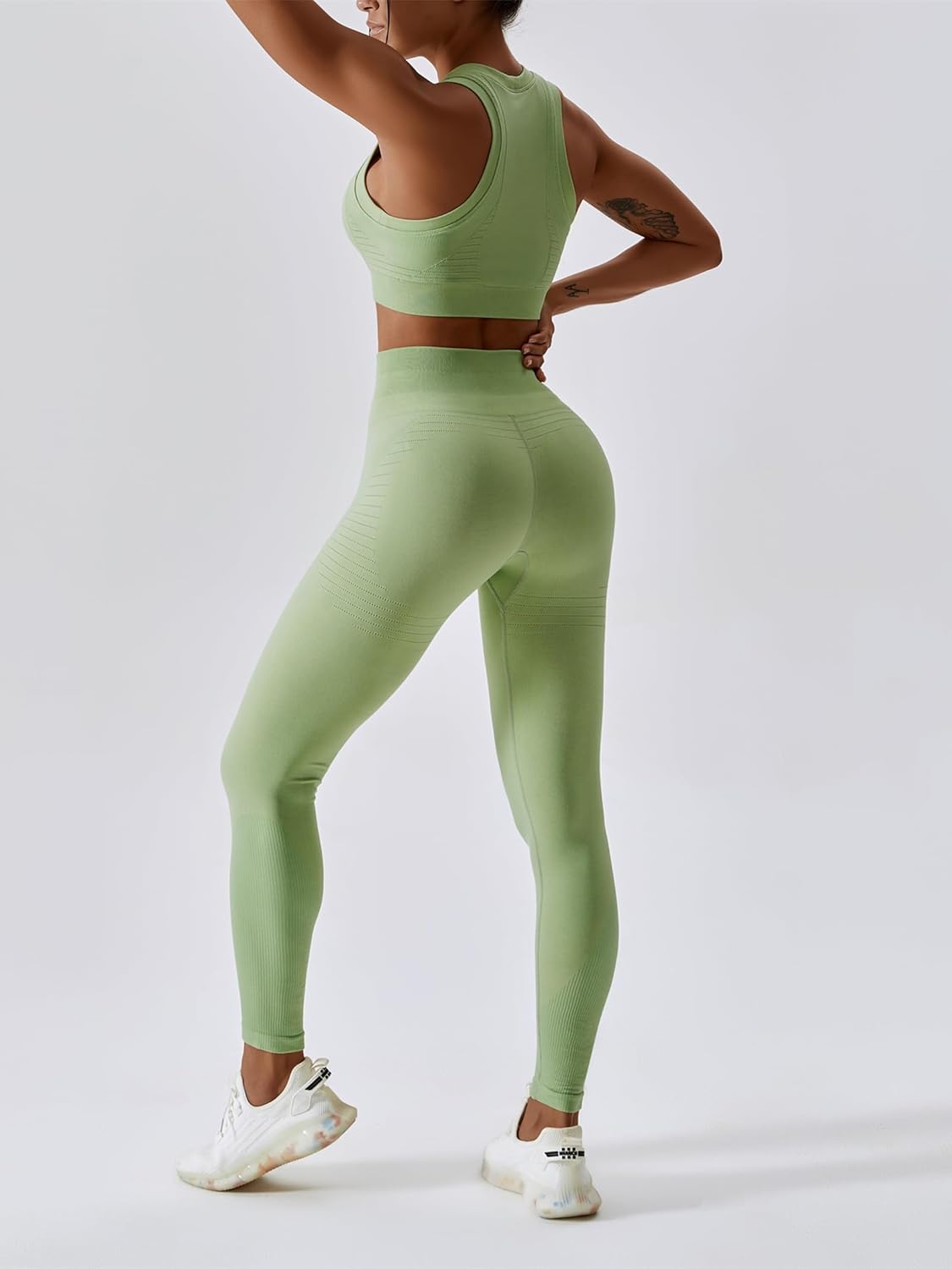 ABOCIW Womens Seamless Workout Sets Racerback Sports Bra Crop Tank Top High Waist Leggings 2 Piece Gym Yoga Outfits - Image 5