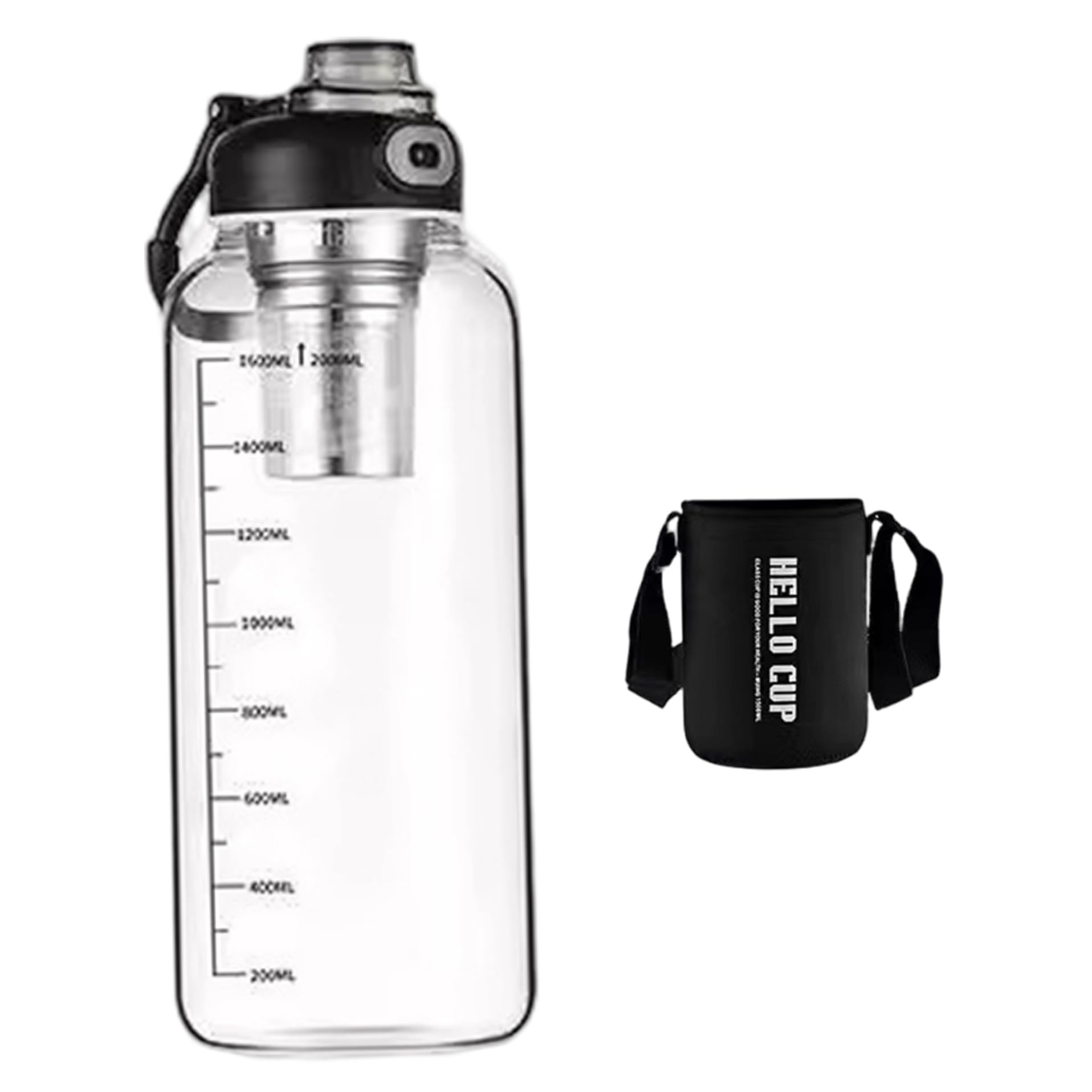 Botella de agua de vidrio de 64 onzas con infusor de té y funda 1
