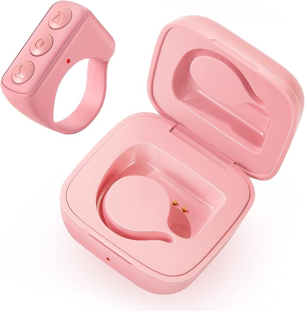 Tiktok Bluetooth Remote Control Scrolling Ring, TIK Tok Page Turner Wireless Fingertip Gadget Shutter Clicker Rechargeable Selfies for iPhone iPad Android (Pink)