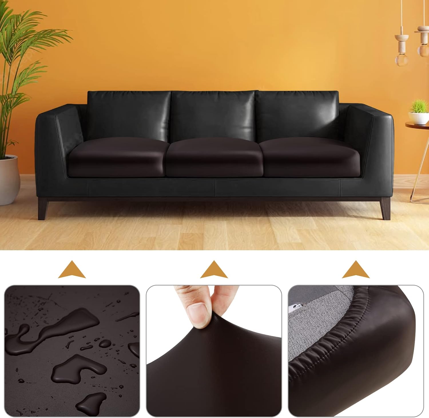 Fuloon PU Leather blend Couch Cushion Slipcover, Waterproof Stretch Covers for Sofa, RV Chair Seat Cover, Individual Loveseat Couch Cushion Replacement, PU Leather Sofa Slipcovers(2 Pack, Brown)