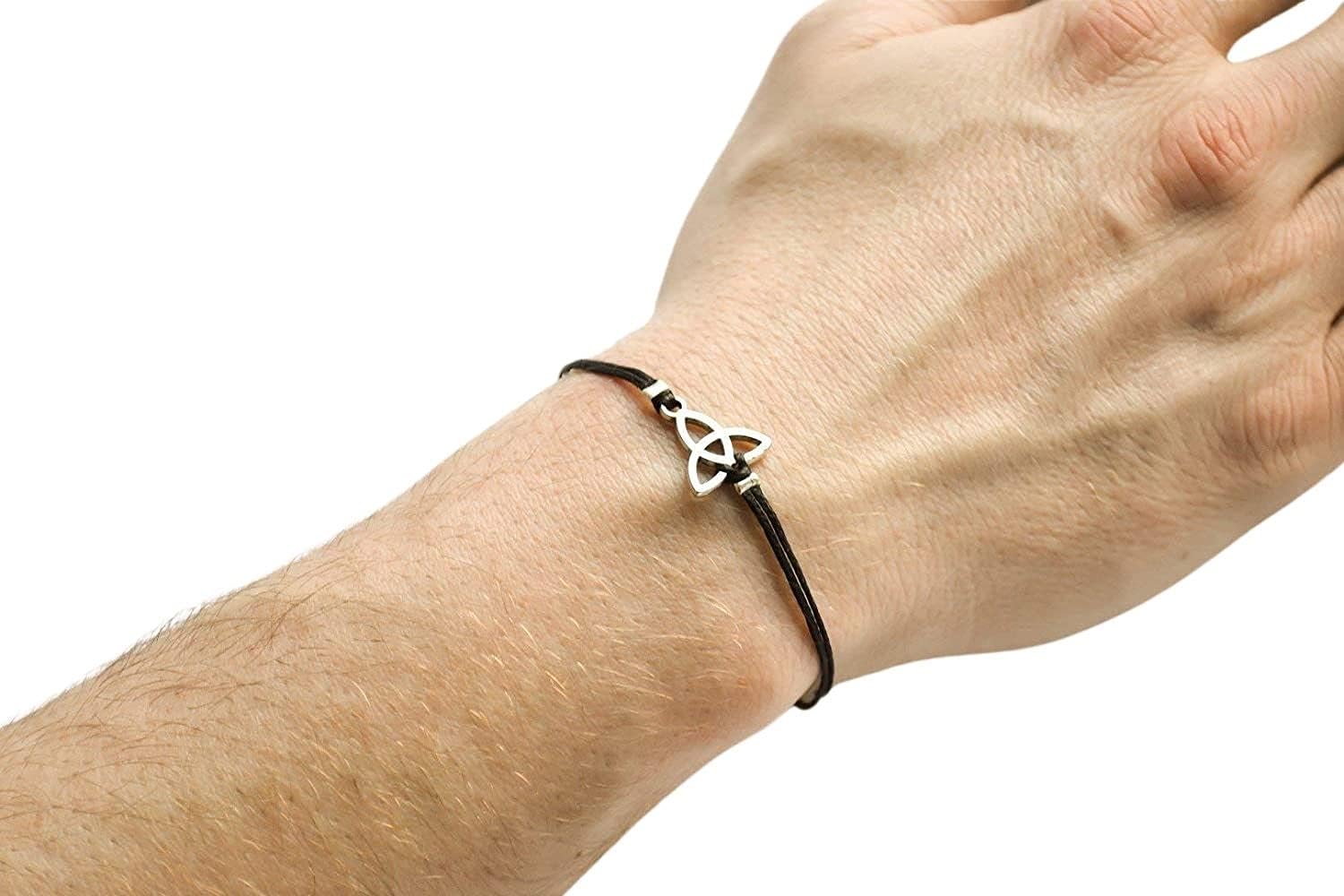 Shani & Adi JewelryTrinity bracelet for men silver tone Triquetra charm mens bracelet black string celtic knot confirmation gift for him spiritual chritian catholic jewelry