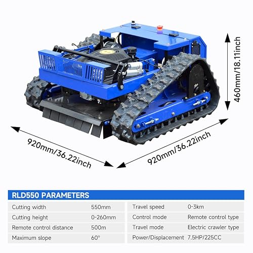 Remote Control Lawn Mower, Small Petrol 7.5HP Tracked All Terrain Weed Whacker for Garden, Lawn and Farm Complex Terrain Slopes
