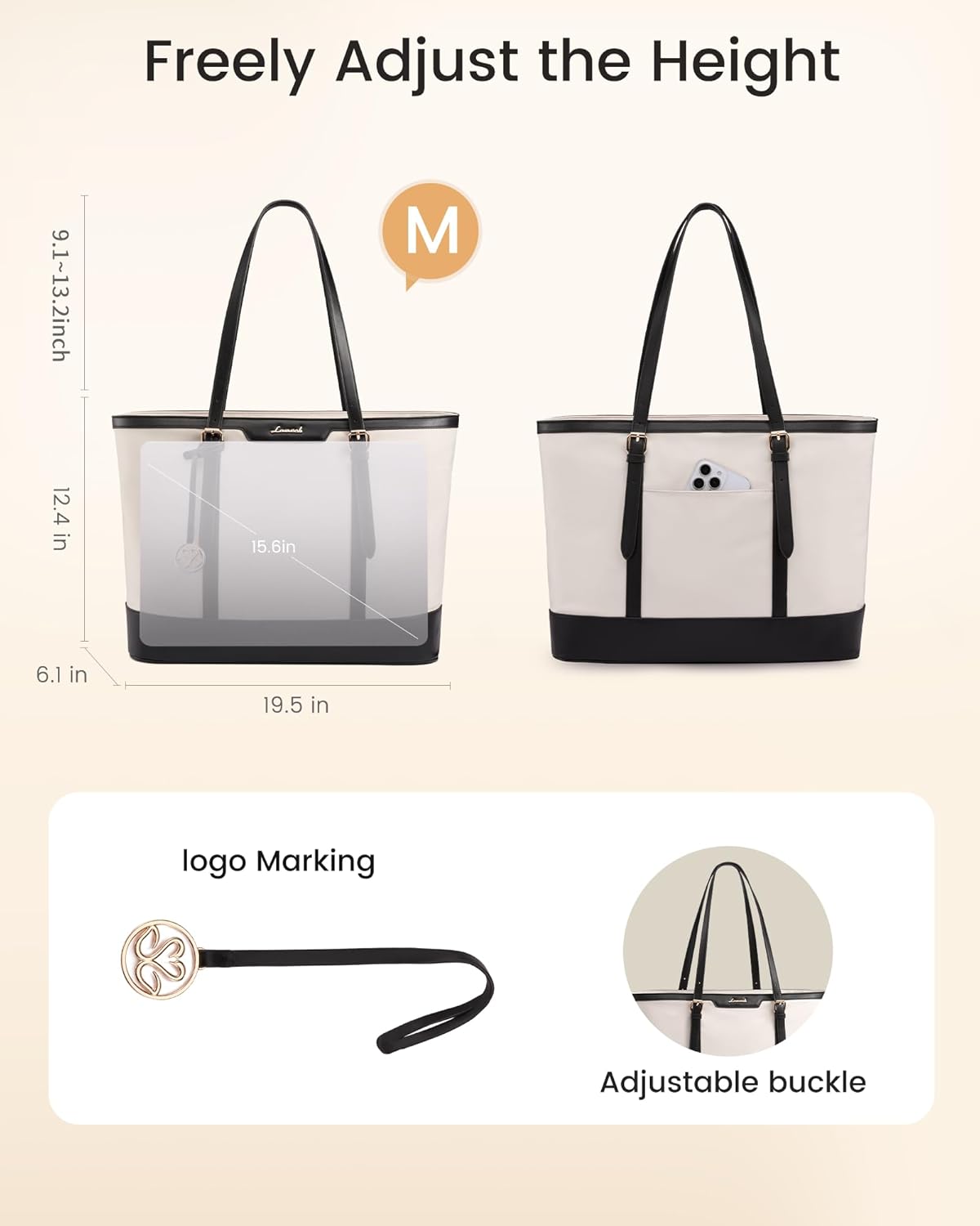 LOVEVOOK Work Tote Bag for Women 15.6 Inch Laptop Computer Bags with Cup Holder, Large Teacher Bag Briefcase for Business Office Travel Nude, Nylon&PU