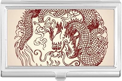 Chinese Dragon Animal Circle Portrait Business Card Holder Case Pocket Box Wallet