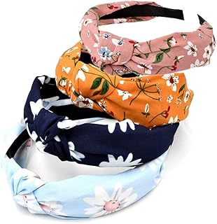 Fasce per capelli da donna, 4 confezioni di fasce per capelli in tessuto misto con nodo ampio, fascia per capelli da donna, fascia elastica per capelli (archSunFlower)