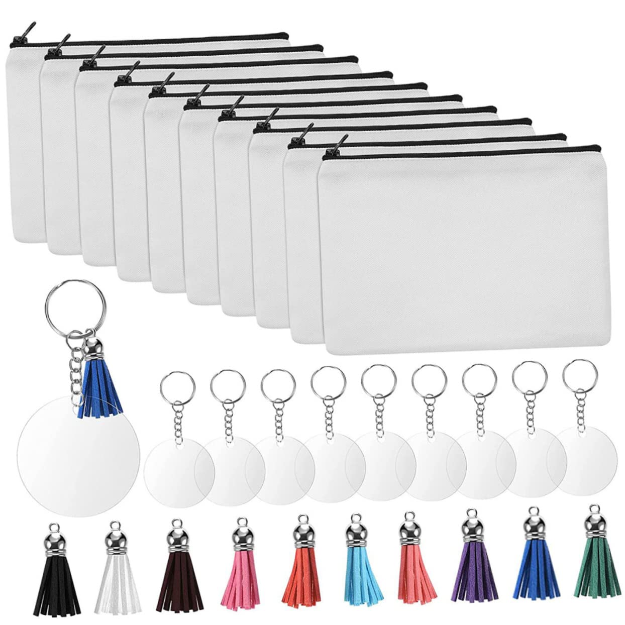 Set da 10 Astucci in Tela per Trasferimento Termico Cerniera, Borsa Cosmetica Spessa e Resistente, per Viaggi e Conservare Matite o Prodotti Nail Art