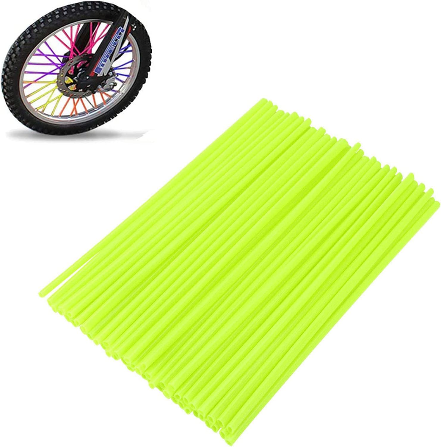 72Pcs/Lot Spoke Skin Covers, DIXIUZA Universal Protective Wheel Coil Wraps for Motorcycle Off-road SUV Bicycle (Fluorescent Color)