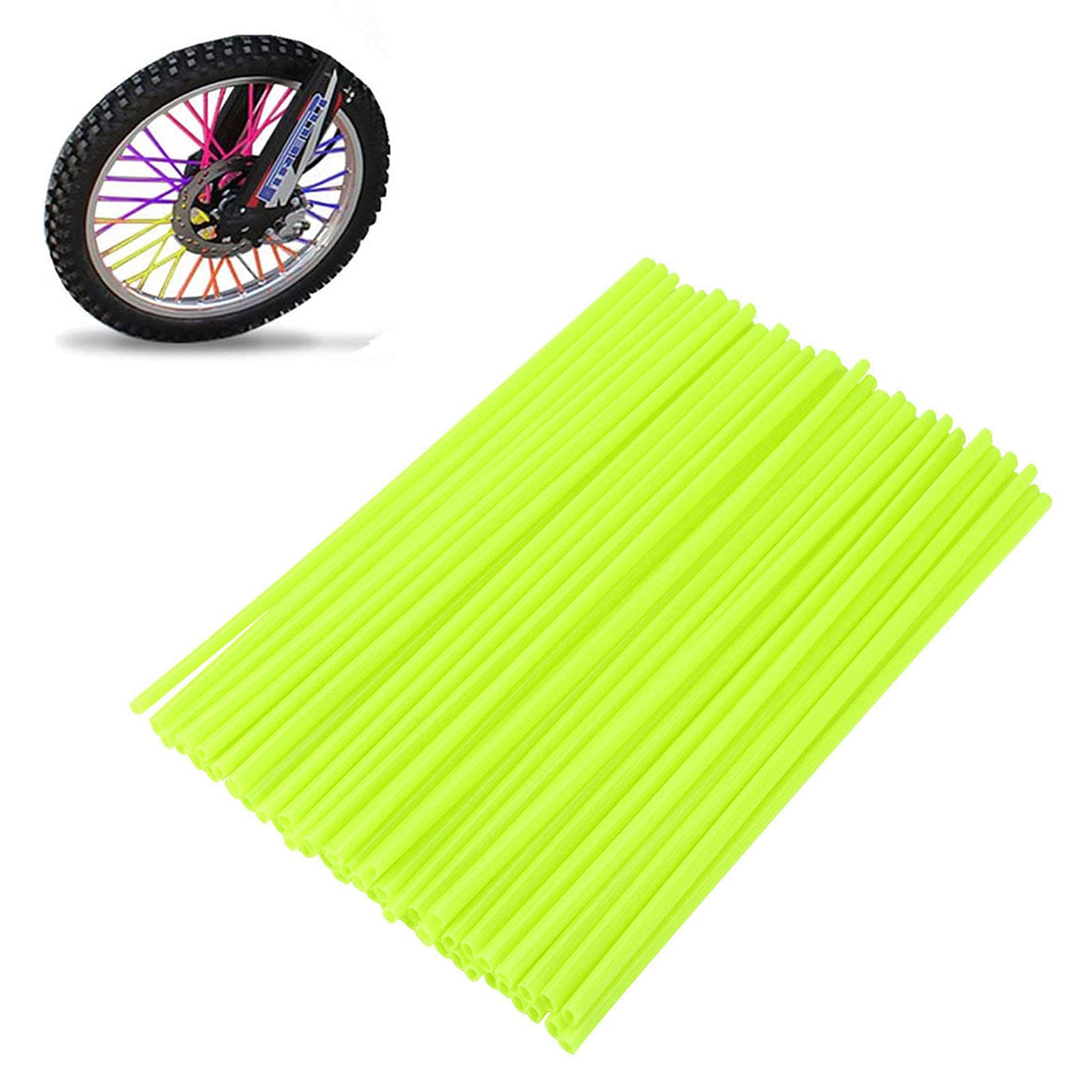 72Pcs/Lot Spoke Skin Covers, DIXIUZA Universal Protective Wheel Coil Wraps for Motorcycle Off-road SUV Bicycle (Fluorescent Color)