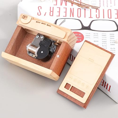 Miniatura 8 de NOLITOY Caja de música de madera con forma de cámara, caja de música creativa, regalos de vacaciones, decoración de estantería de escritorio,