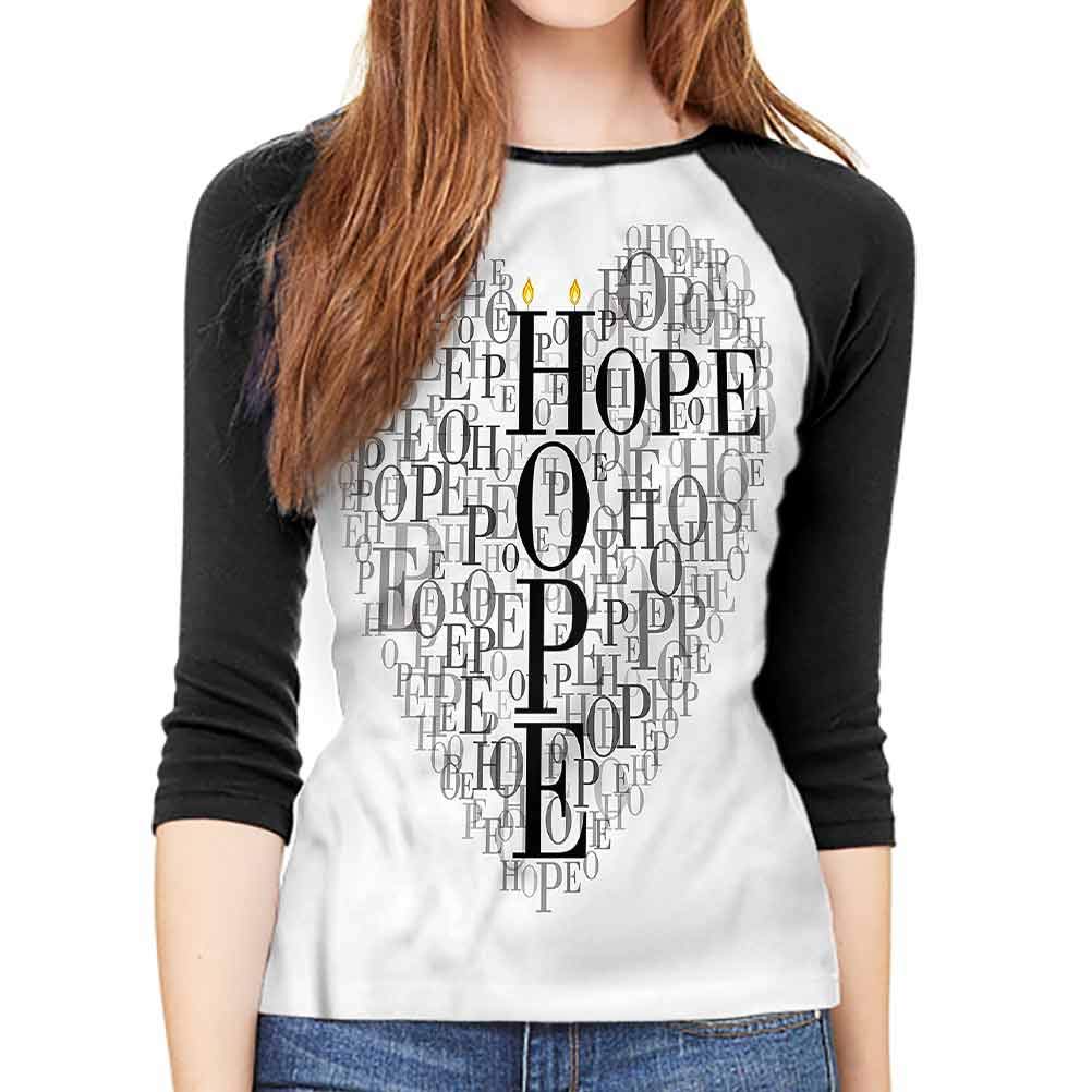 Hope Womens Top Shirt Heart Shaped Hope Word Single-Sided Print