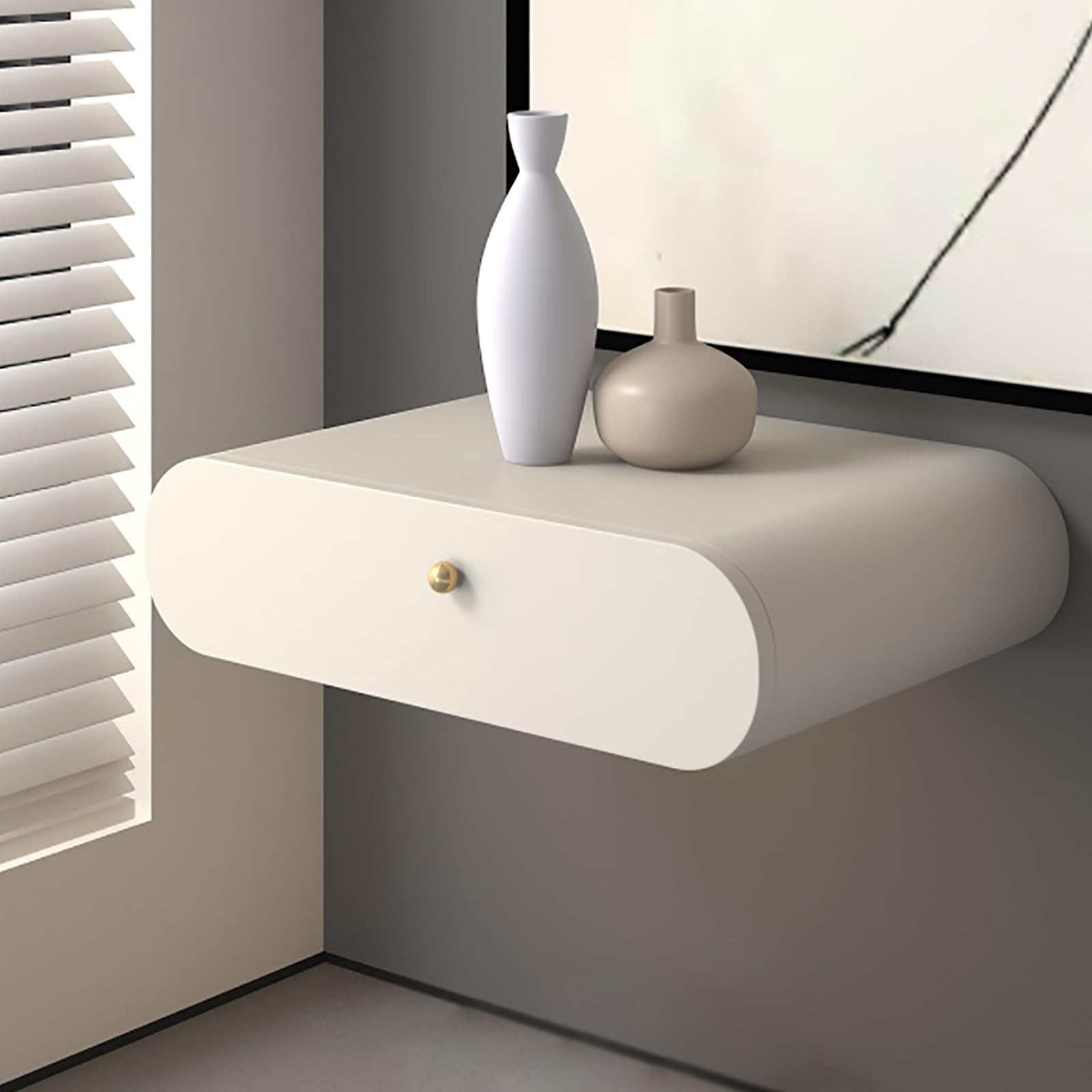 Table de chevet murale en bois massif meuble suspendu blanc de 50cm