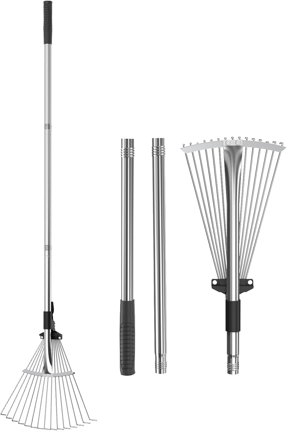 Adjustable Garden Leaf Rake 56 inch, Sturdy Metal Yard