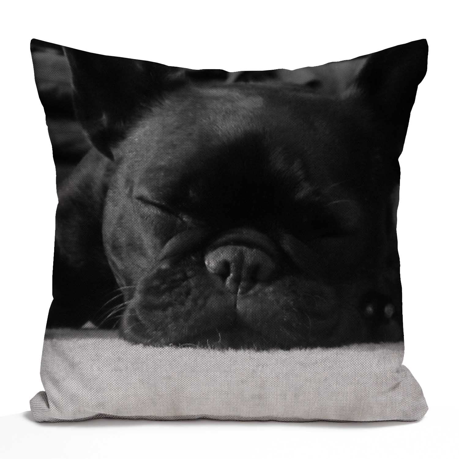 Federa Cuscino Decorativa 45x45 Cm Con Stampa Bulldog Francese - Lino E Cotone - Per Divano, Letto O Soggiorno