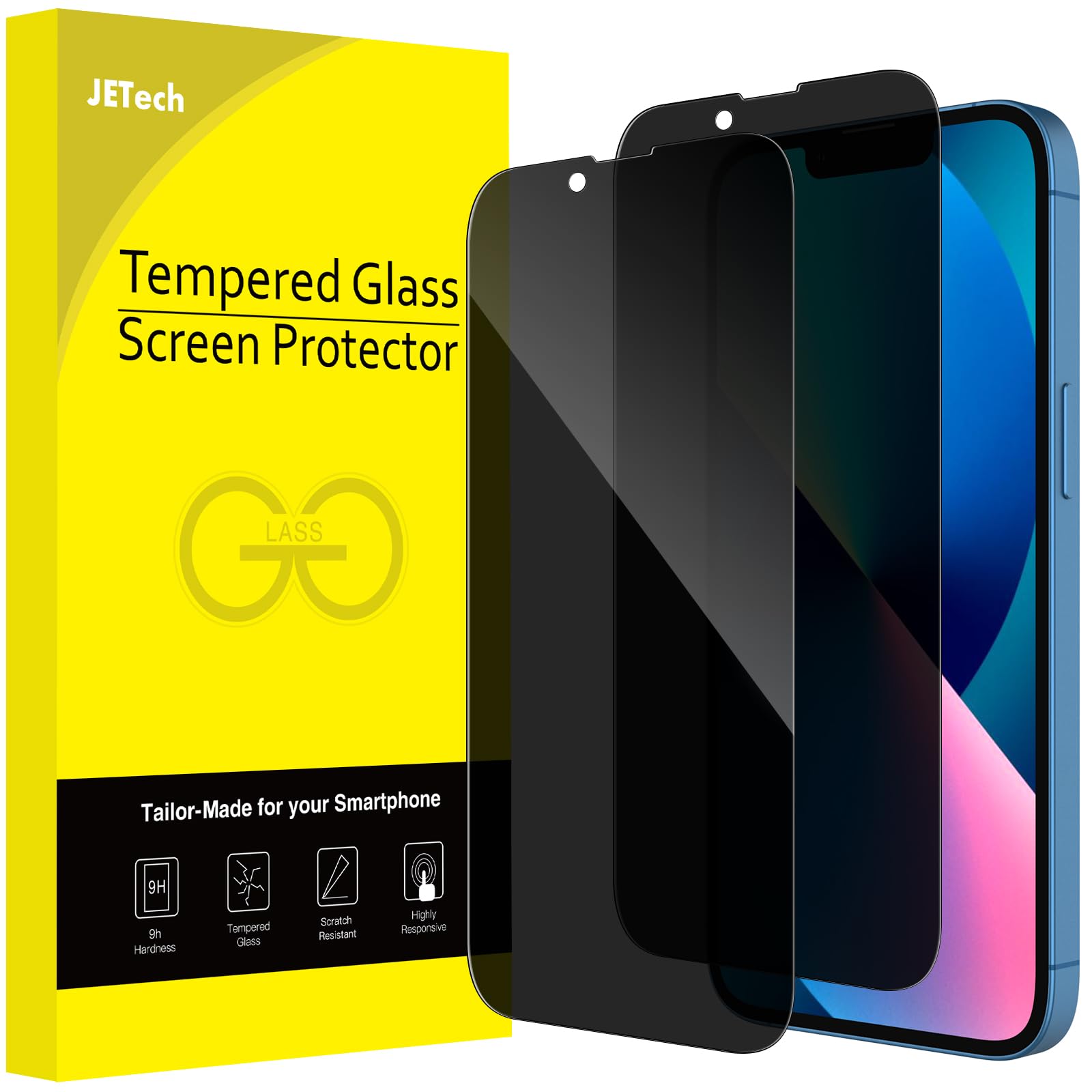 JETech Protector Pantalla Privacidad para iPhone 13 mini, 2 Unidades | Antiespía Cristal Vidrio Templado Cobertura Completa, Protección Borde a Borde, Amigable para Funda, HD Claro