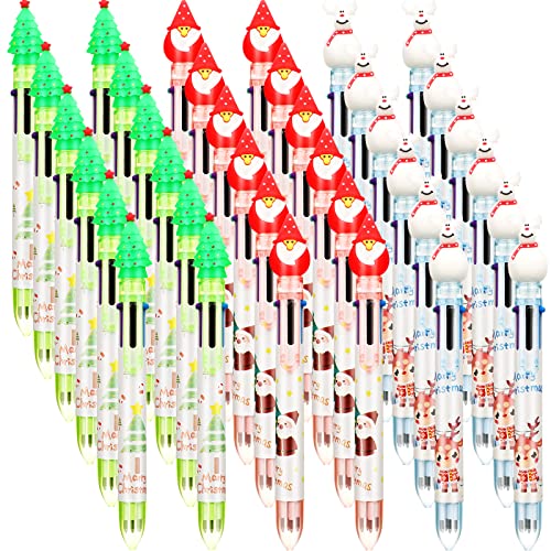 Christmas Multicolor Pens 6-in-1 Retractable Ballpoint Pens Christmas Series Rollerball Pens Xmas Tree Santa Snowman Writing Pens for Christmas Party Favors School Office Supplies (36)