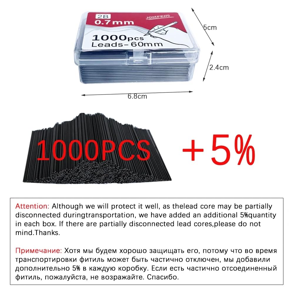 1000pcs Mechanical Pencil Lead 0.5 0.7 0.9mm 2B 60mm Art Drawing Automatic Pencil Replaceable Refills with 2 Tubes Stationery (0.9mm) - Image 2