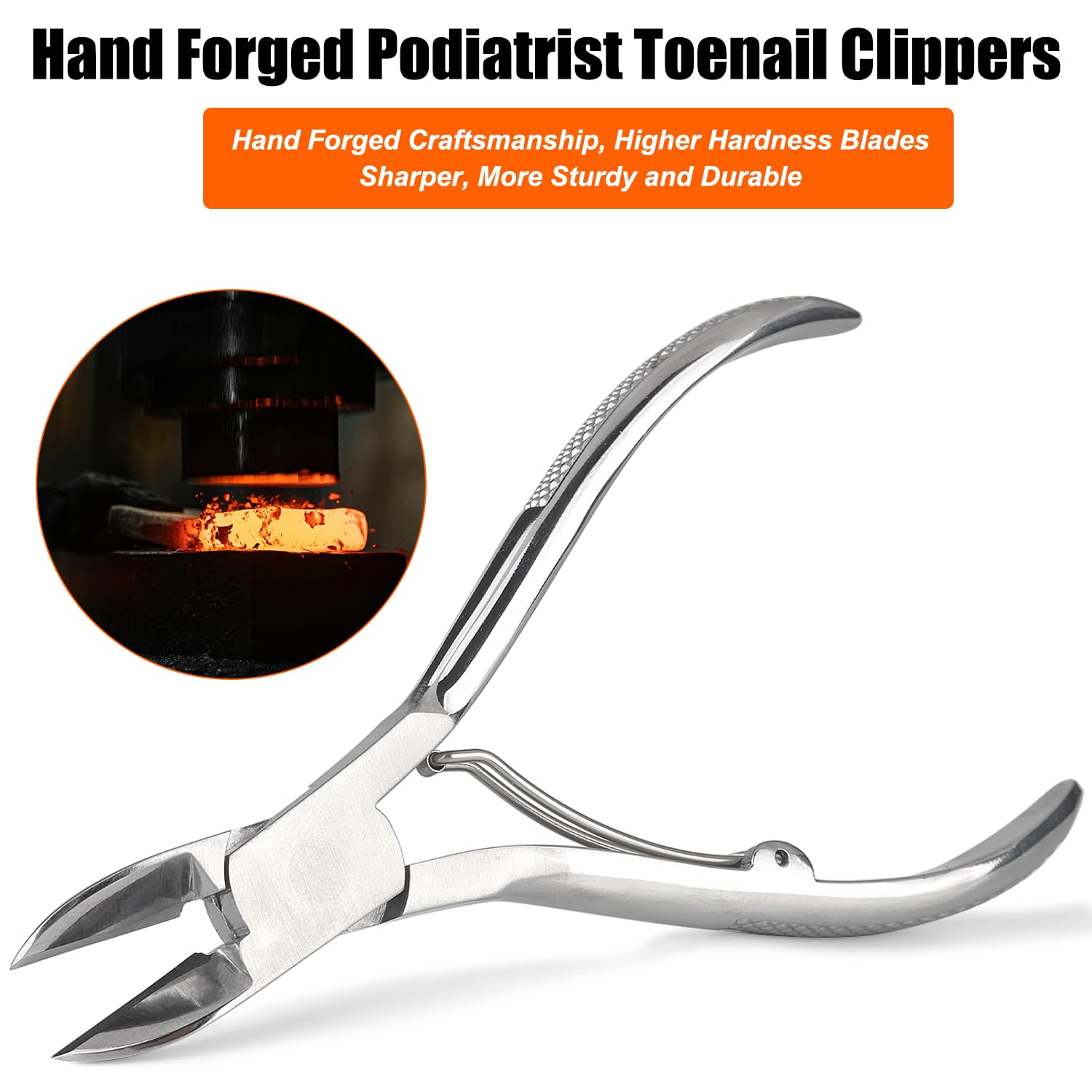 Podiatrist Toenail Clippers, Super Sharp and Wear-resistant Toe Nail Cutters for Thick and Ingrown Nails, Hand Forged Stainless Steel Pedicure Clippers for Men Women Seniors, Curved Blade