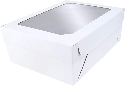 O'CREME Caja blanca para tartas con ventana, caja de cartón kraft para panadería, 14.5 x 19.5 x 5 pulgadas de alto (tamaño medio de hoja), paquete