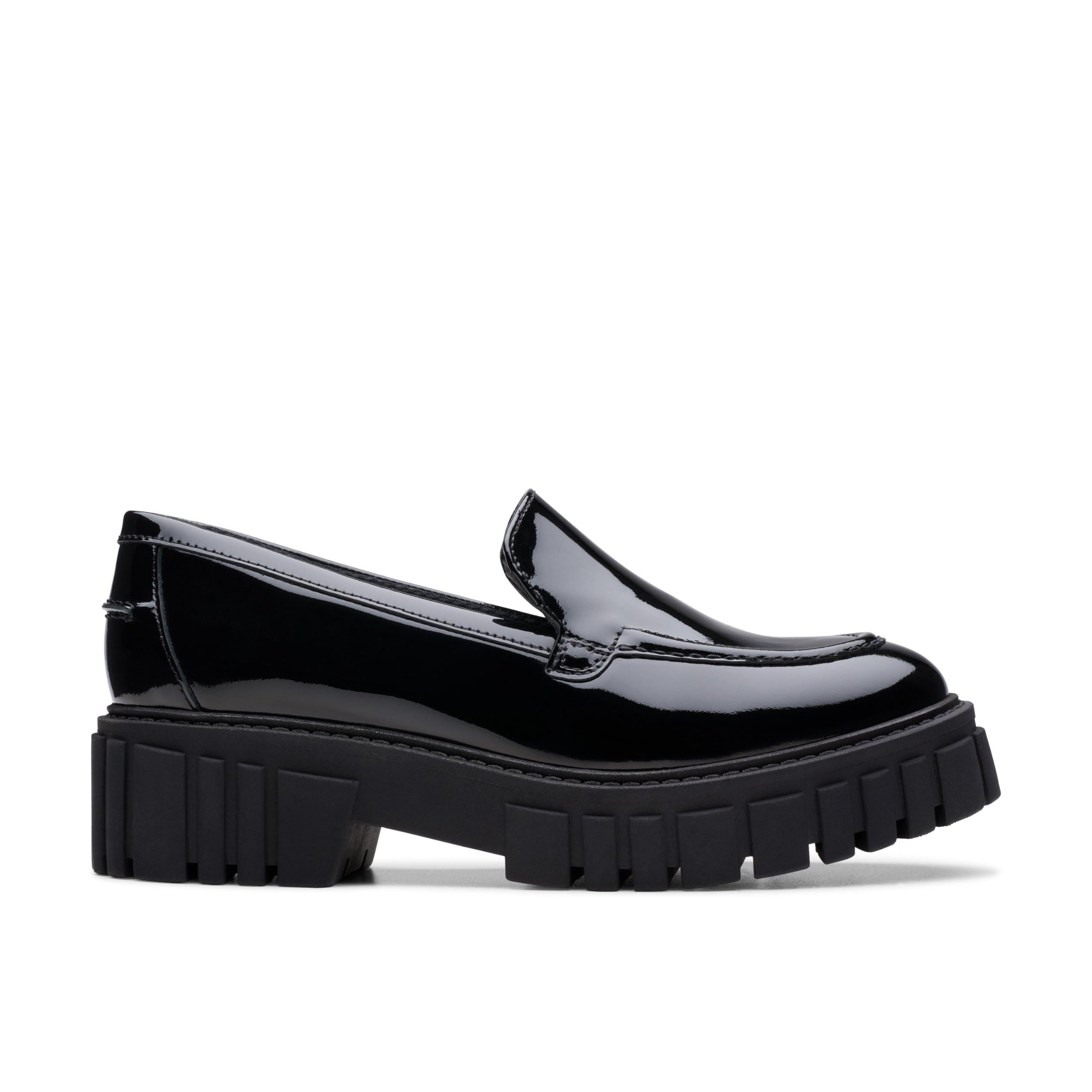 Clarks Womens Page Loafer Oxford, Black Pat, 7 UK