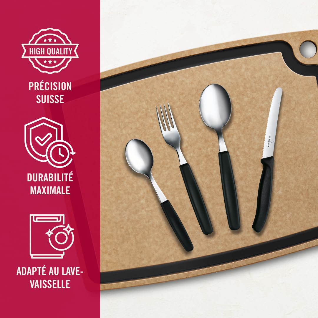 Victorinox Classic, Couverts de table professionnels, 24 pièces, Lame extra-tranchante, Taille crantée, 11 cm, Acier inoxydable, noir