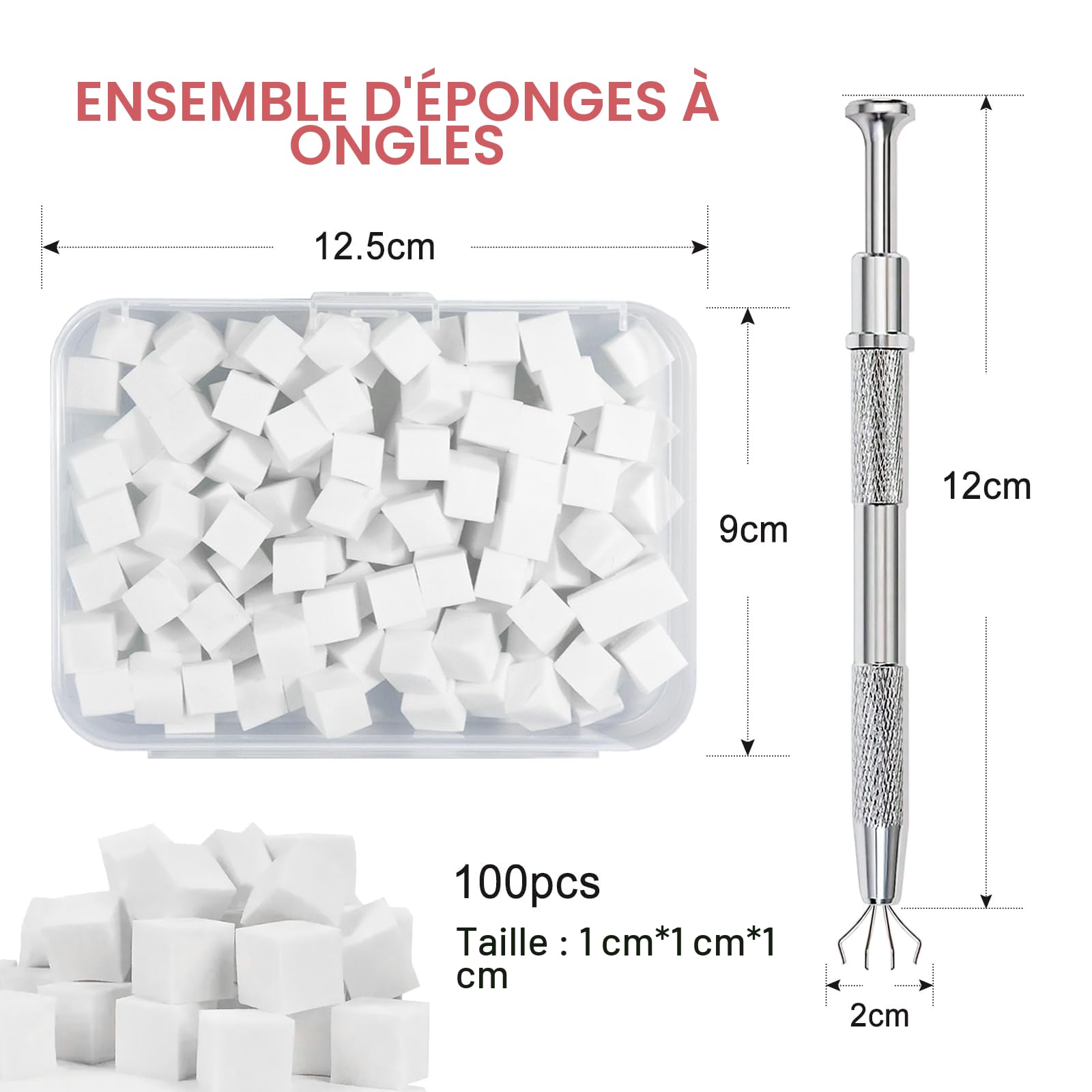 Qufiiry 100 PCS Nail Art Éponge dégradé, Avec Pince Métallique,Eponge Babyboomer Ongle,Utilisé pour Vréer une Variété de Motifs D'art de L'ongle Dégradés