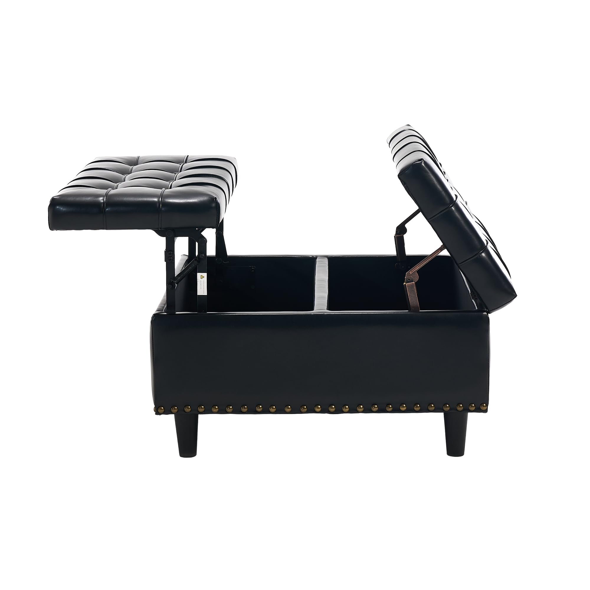 Sedia grande con vano portaoggetti quadrata, scatola imbottita, adatta per soggiorno, camera da letto, studio (nero PU)