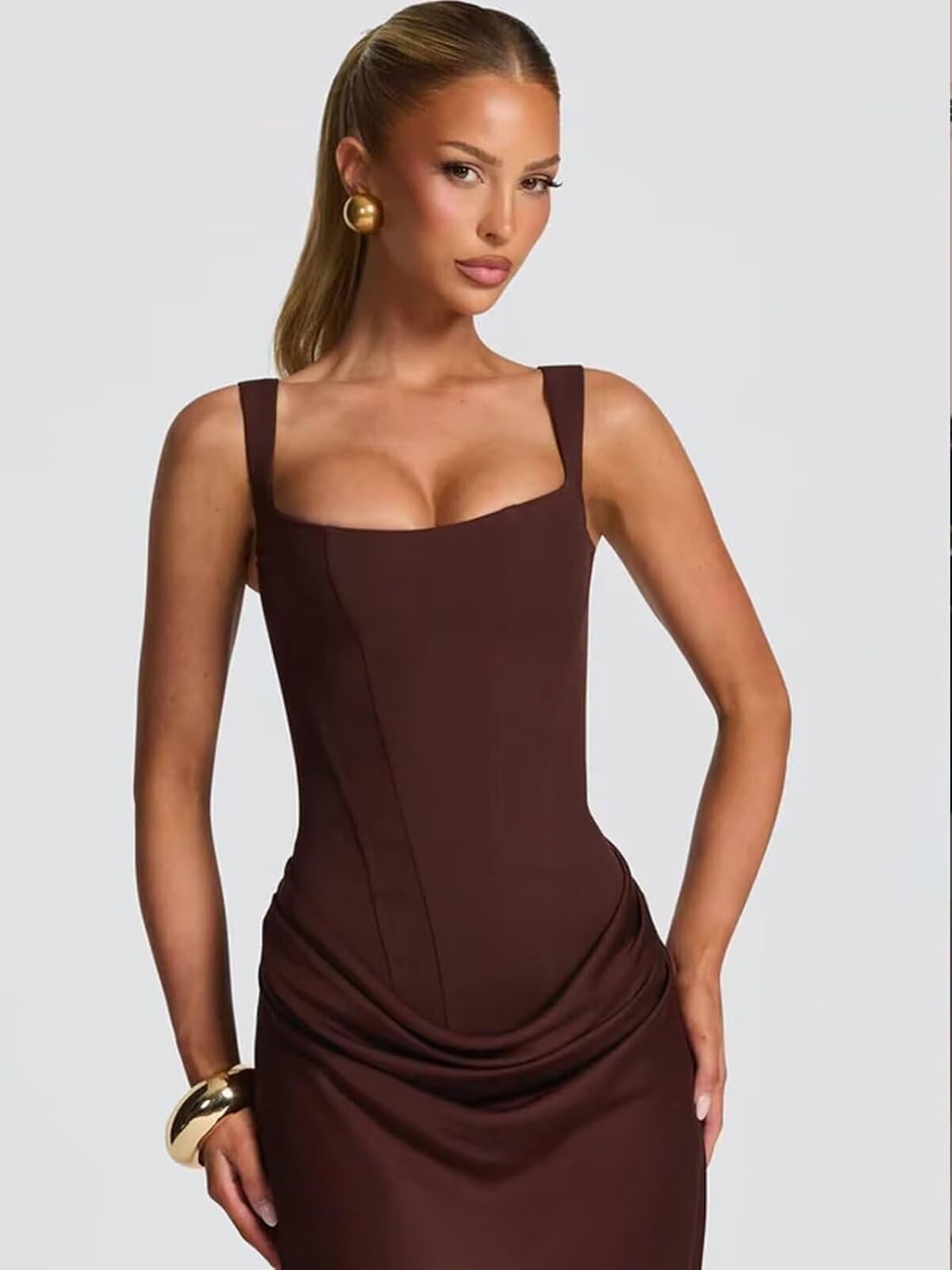 Square Neck Satin Corset Prom Dress with Pleates for Women Long Mermaid Bodycon Spaghetti Straps Formal Cocktail Dress - Image 4