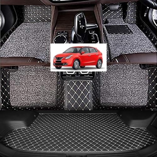 Image of Vahan Expo Premium 7D Car Mat Full Set for Baleno Old Petrol with Boot Mat || Luxury Double-Stich 7D Car Floor Mat Complete Set || 100% Waterproof and Washable || Black