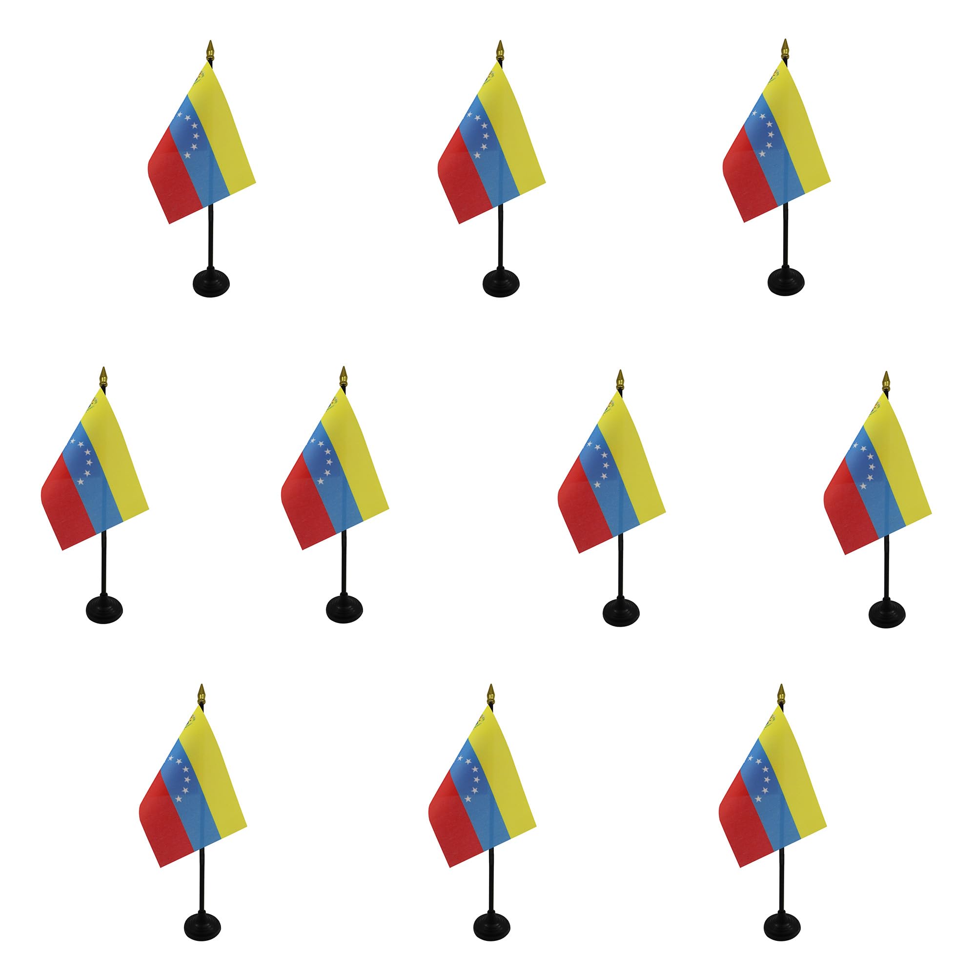 AZ FLAG - Set of 10 Venezuela Old 7 stars with arms Table Flag 4'' x 6'' - 10 Small former Venezuelan Mini Desk Flags 100% Polyester 15 x 10 cm - Office Flag with 10'' Pole - Golden Spear