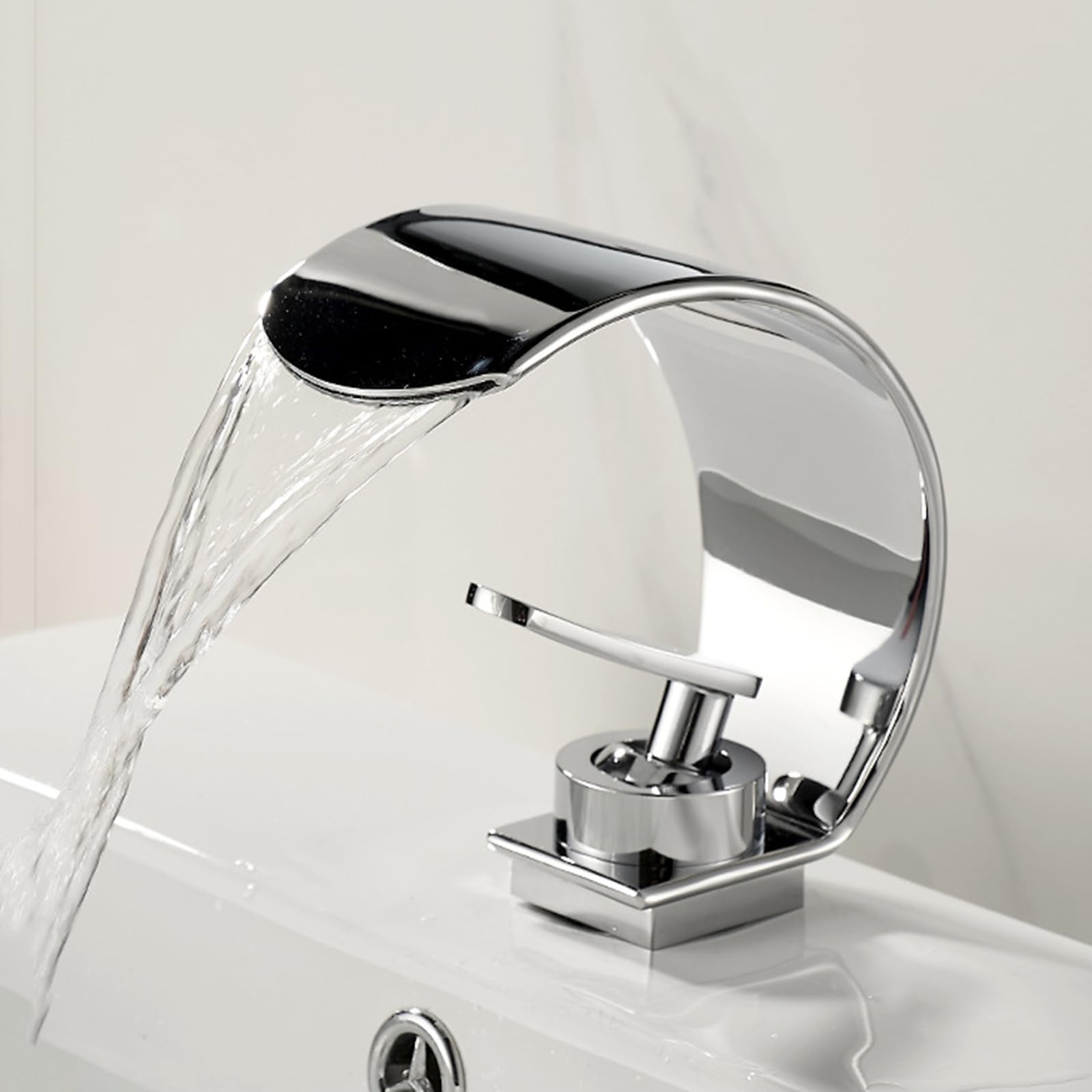 Mgnsjgyxn Chrome Waterfall Taps Bathroom, Wide Mouth Ultra-Thin Bathroom Mixer Tap Basin, Full Copper Basin Taps Mixers,