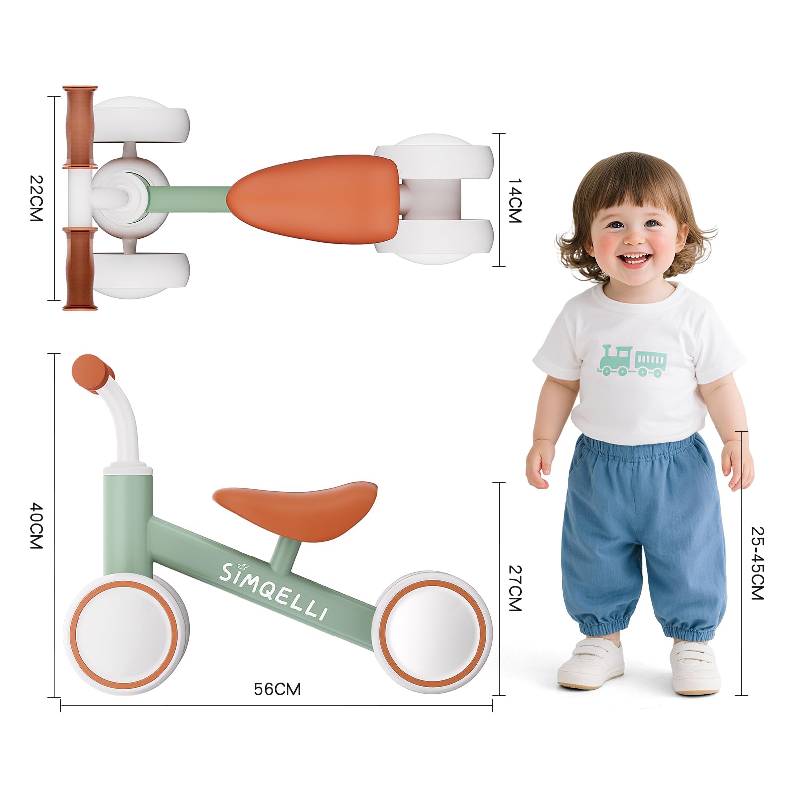 SIMQELLI Bicicletta Senza Pedali per Bambini 1 Anno (12-24 Mesi), Bicicletta di Equilibrio a 4 Ruote, Regalo di Compleanno per Bambini e Bambine (Verde)