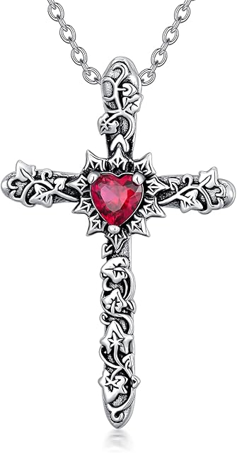 Shusukue Cross Necklace for Men Women 925 Sterling Silver Vintage Cross Necklace Couple Necklace Gothic Pendant Necklace Punk Oxidized Gothic Jewellery Gifts for Men Boy Women
