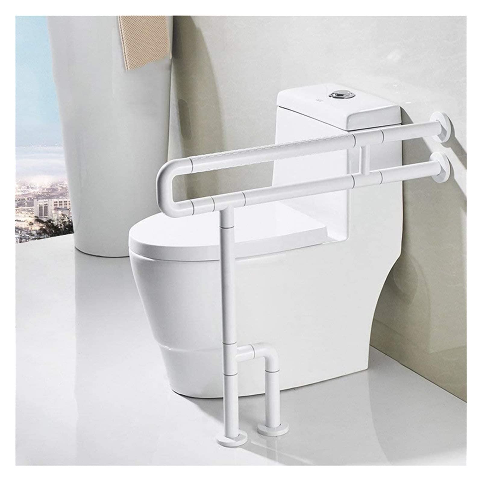 Barras de agarre con ventosa de acero inoxidable, soporte de seguridad, soporte de apoyo, pasamanos de baño para mujeres mayores y niños (color: blanco)
