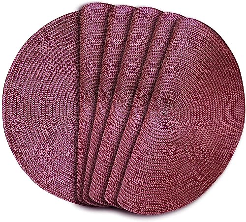 JinweiS Home Fashion - Juego de 6 manteles individuales redondos de plástico de polipropileno tejido de 38 cm, color morado