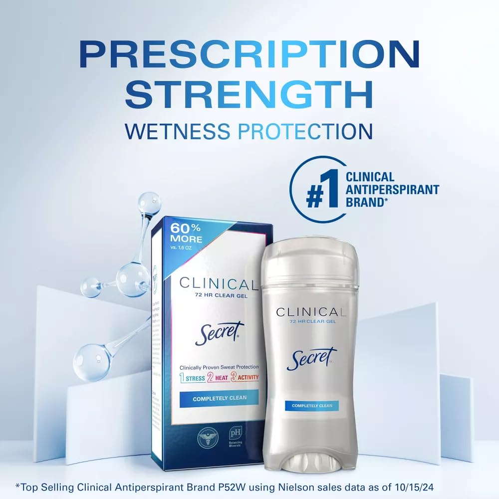 Secret Clinical Strength Clear Gel Antiperspirant & Deodorant for Women - Completely Clean – 2.6oz
