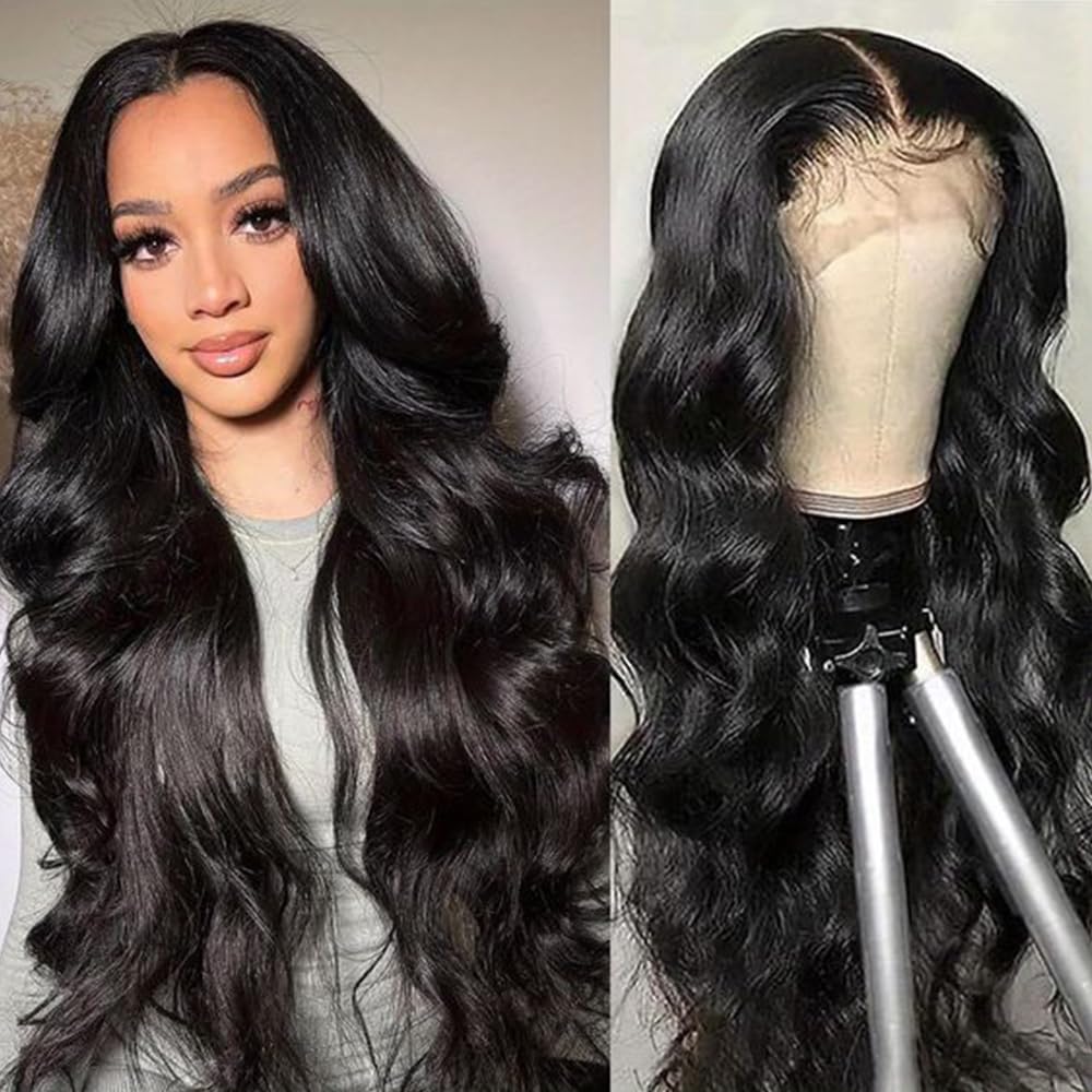 GUART Body Wave Lace Front Wigs Human Hair 180% Density 13x6 HD Lace Frontal Wigs for Black Women Human Hair Lace Front Wigs Glueless Wigs Human Hair Pre Plucked with Baby Hair Natural Black 24 Inch