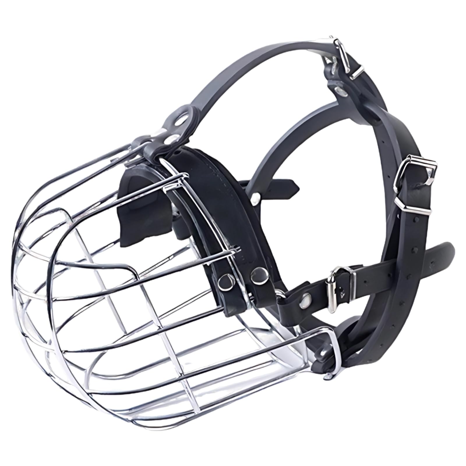 Bozal de metal para perros, cesta bozal para perros muy grandes, para ladridos y mordeduras, hierro galvanizado con piel sintética, longitud 16 cm