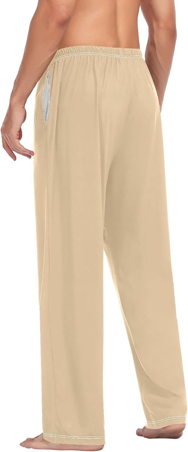 Tan Men's Pajama Pants,Lounge Pants Pajama Bottoms with Pockets Drawstring,Men Sleep PJ Pants S