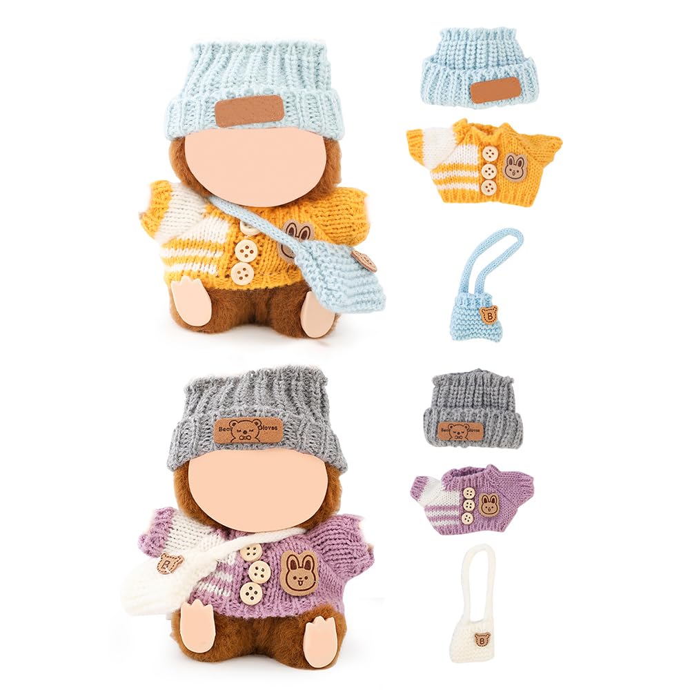 (2 Pack) XMBYGY Doll Clothes for Labubu (for 17/15cm Standing/Sitting Doll)(NO Doll)- Multiple Style Kits Clothes for Dolls Included Figures Clothing +Hat +Shoulder Bag for Girl and Woman (BYB+GPW)