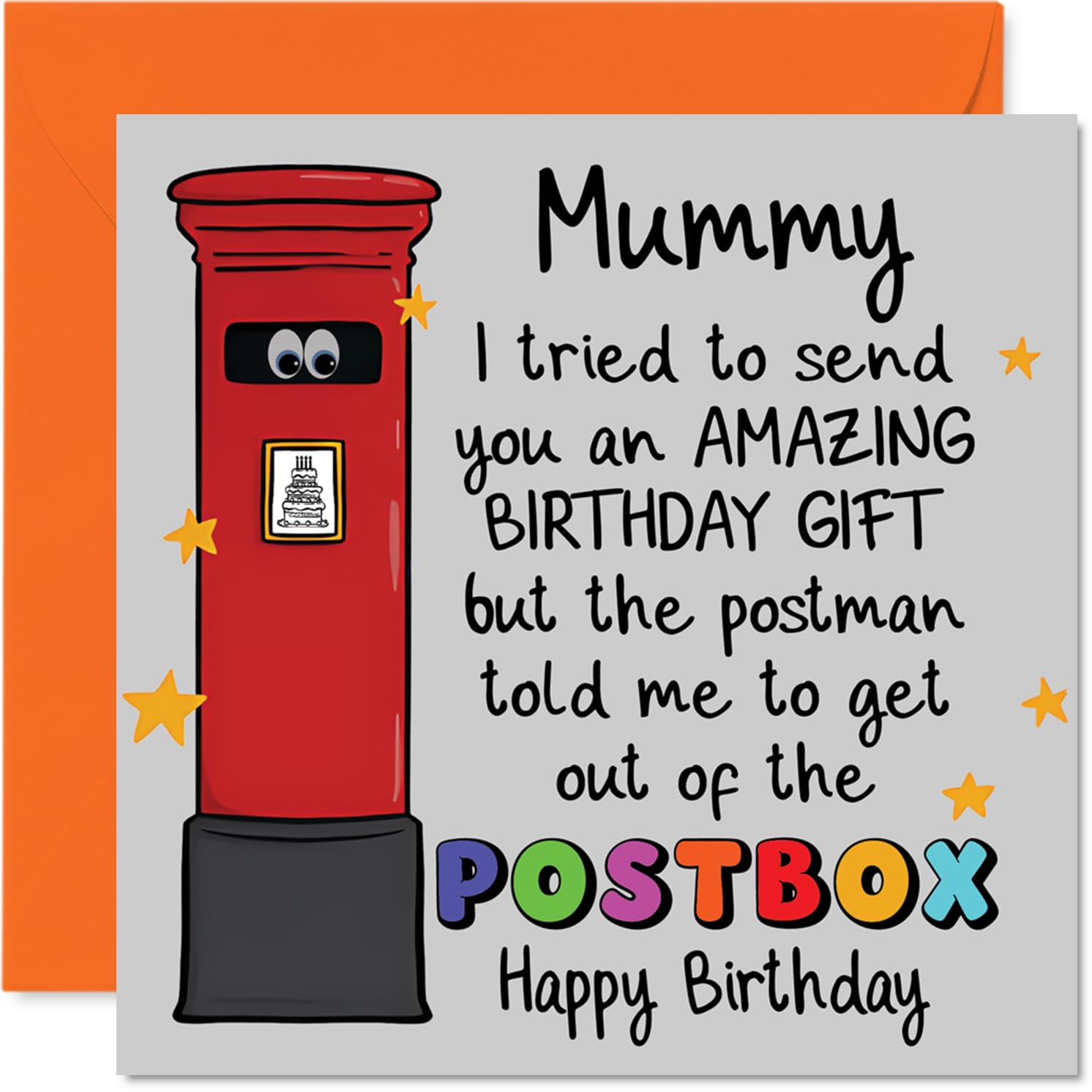 Funny Birthday Card for Mummy - Postbox Giggles for Mum - Cartoon Postbox with Googly Eyes & Playful Birthday Message - 145mm Square, Envelope Included