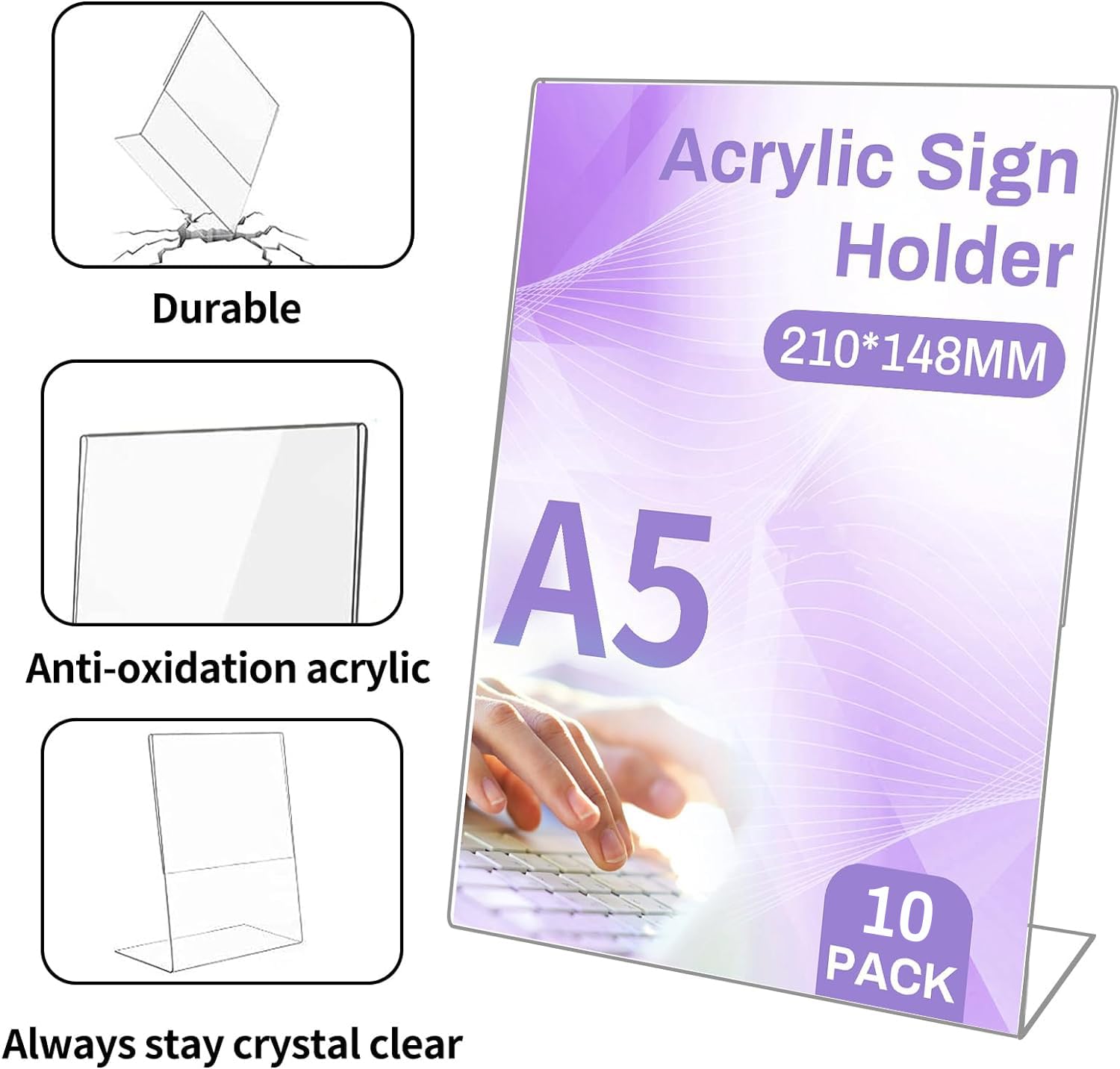 10 Stück A5 Acryl Tischaufsteller, Transparenter Aufsteller Kunststoff Menü Rack Display (A5-L 10Pack)