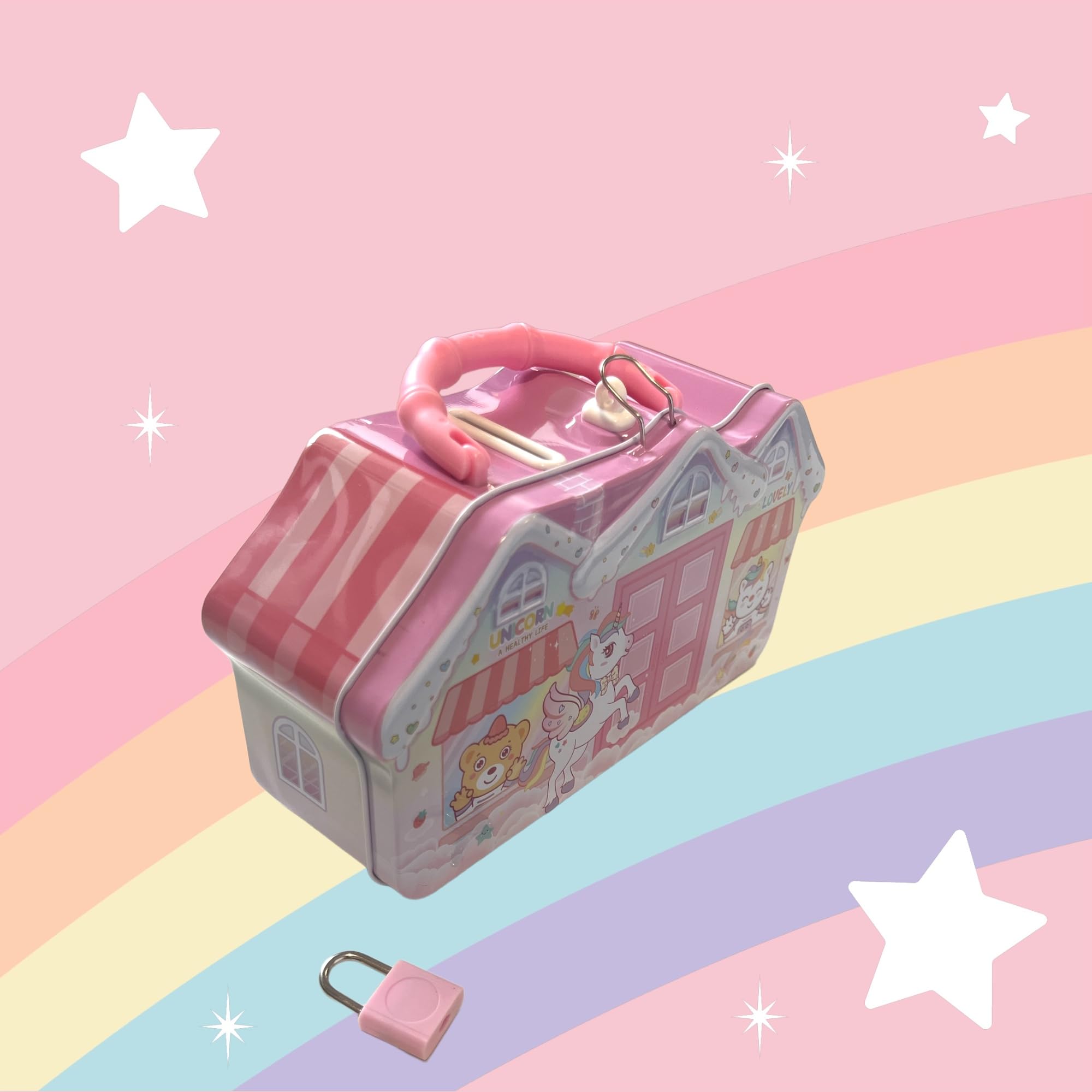 Salvadanaio A Forma Di Gatto Con Lucchetto - Cassaforte Metallica Per Bambini, Grande, Viola - Foto 11